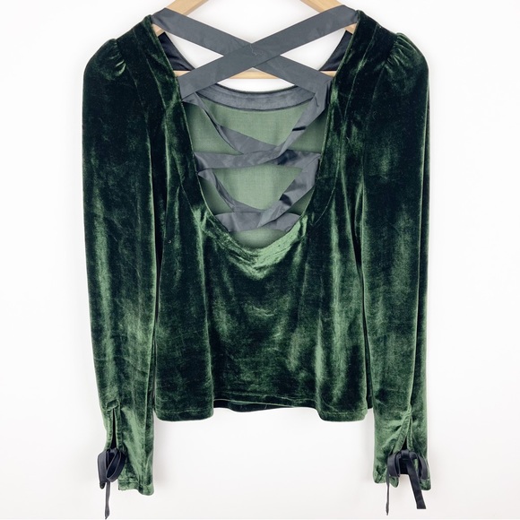 Anthropologie Dark Green Open-Back Velvet Top Size Extra Small - Picture 5 of 10